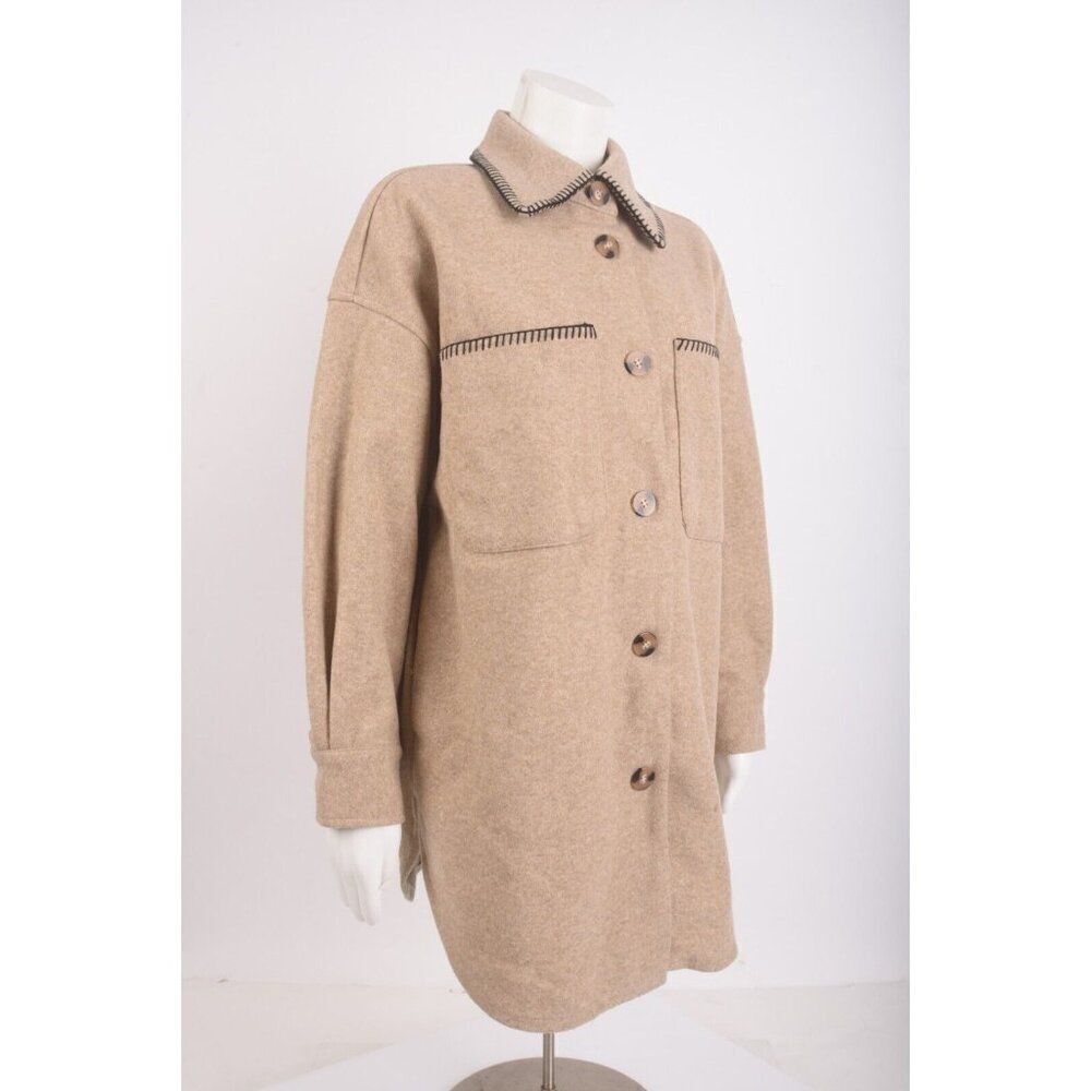 Zara Womans Soft Overshirt Shirt Jacket Tan Contrast Stitch XS 8741/270 NWOT - Picture 2 of 6